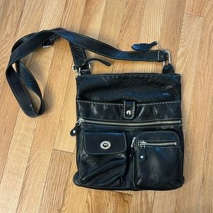 Roots black leather crossbody